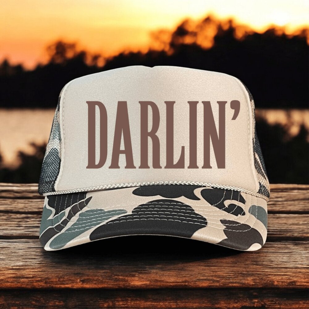 DARLIN' Country Classic Women's Foam Trucker Hat Tan/Camo - NWT